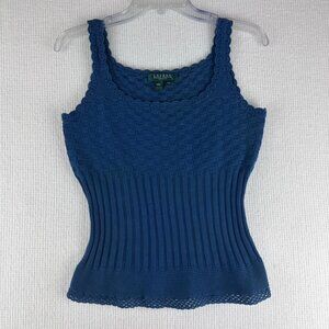 Ralph Lauren Petite Blue 100% Cotton Knit Sweater Tank Top Petite Medium